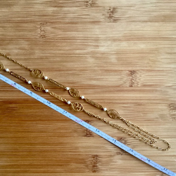 Avon Vintage Gold Tone Long Layered chain Pearl Initial Touch Necklace “L” Gift - Picture 9 of 10